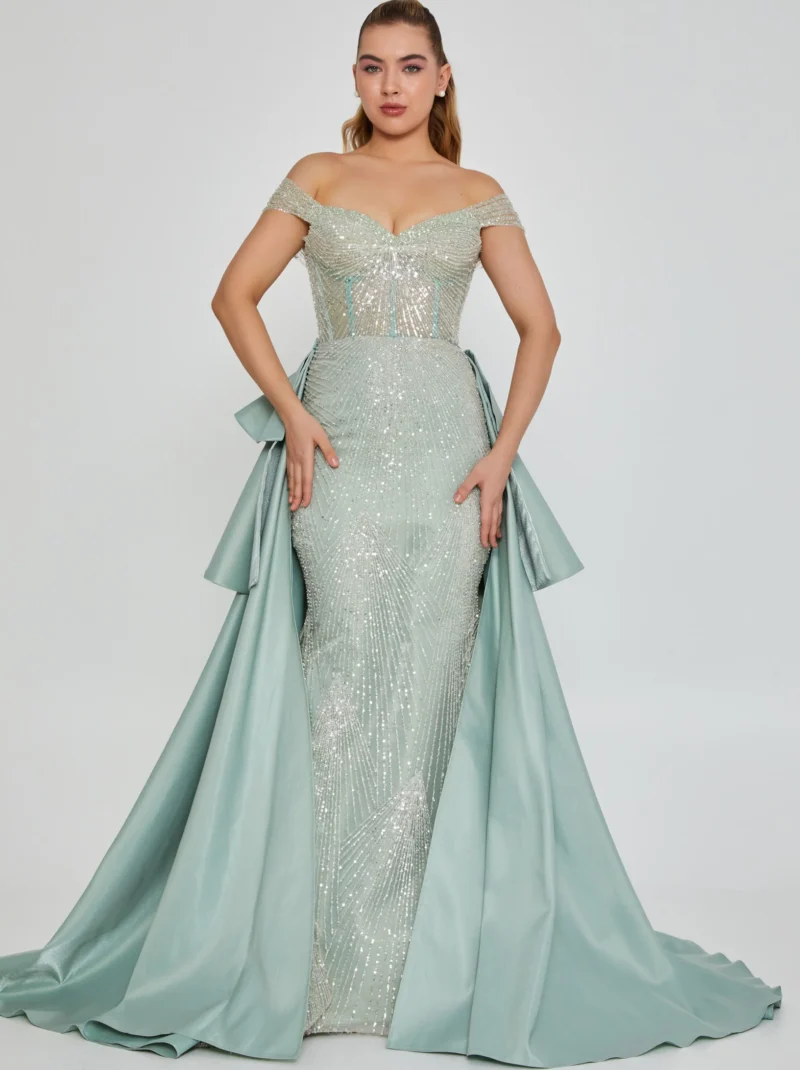 Elara Off Shoulder Maxi Sequin Regular Engagement Dress dns3257