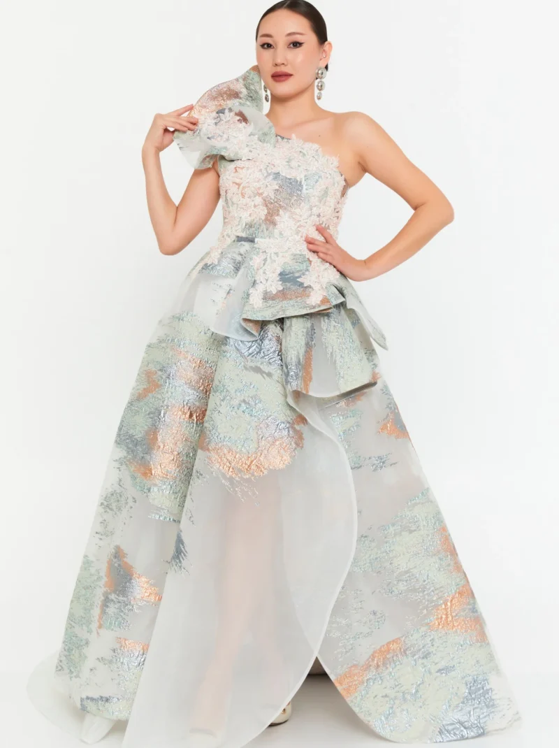 Skyla One Shoulder Maxi Polyester A - Line Regular Prom Dress ick5844