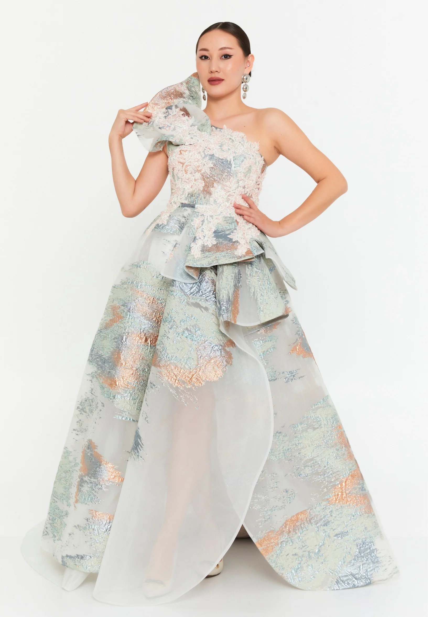 Skyla One Shoulder Maxi Polyester A - Line Regular Prom Dress ick5844