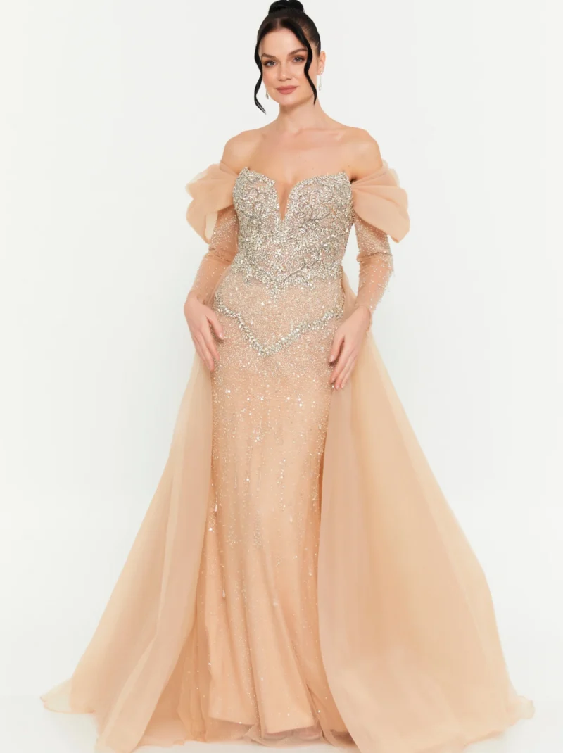 Serenity Off Shoulder Maxi Tulle Mermaid Regular Prom Dress mtc0701k