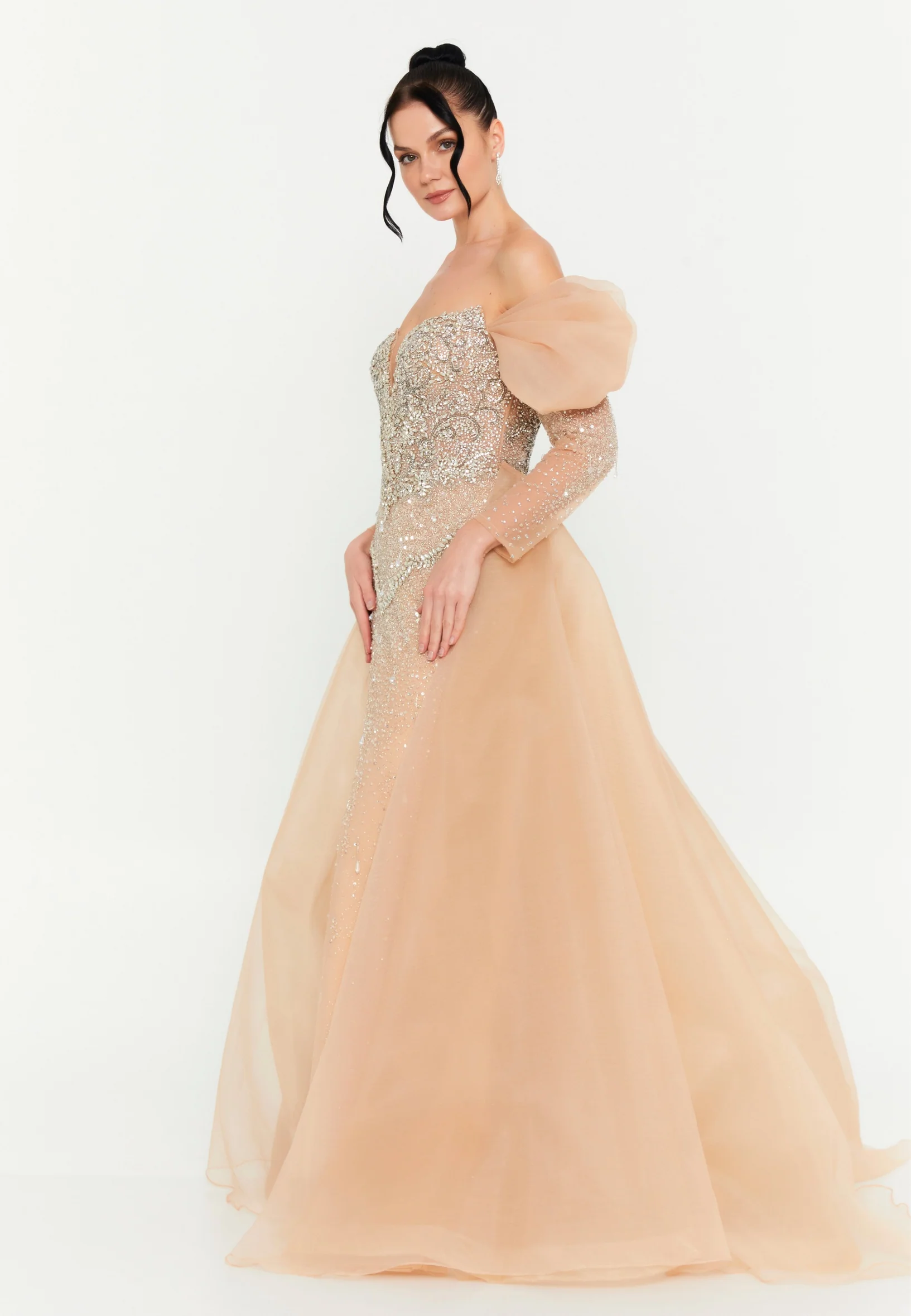 Serenity Off Shoulder Maxi Tulle Mermaid Regular Prom Dress mtc0701k - Image 3