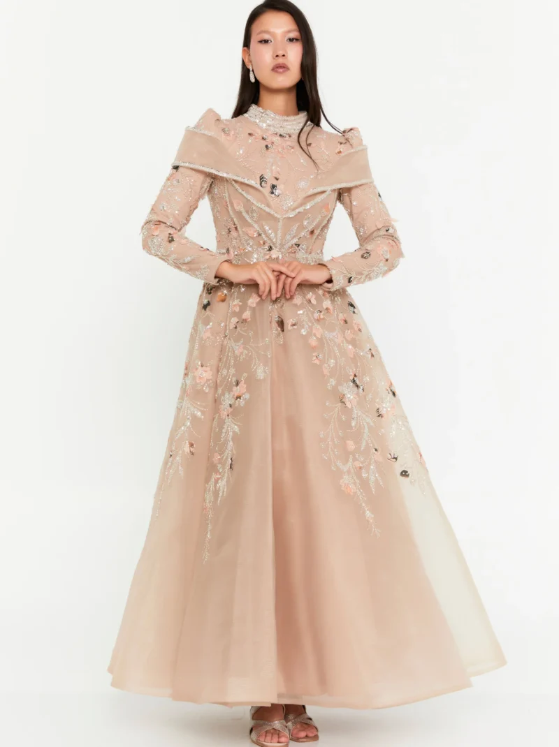 ChocoMinty Long Sleeve Maxi Tulle Regular Engagement Dress phb3006