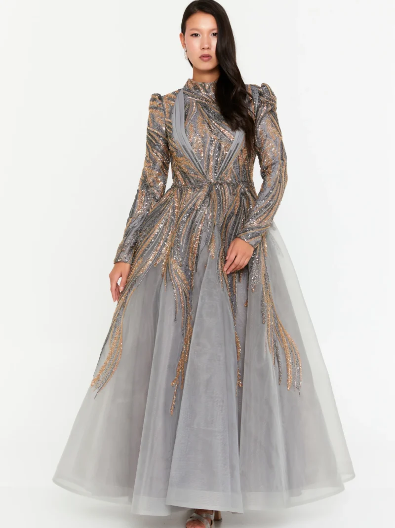 SweetPixel Long Sleeve Maxi Tulle Regular Engagement Dress phb3010