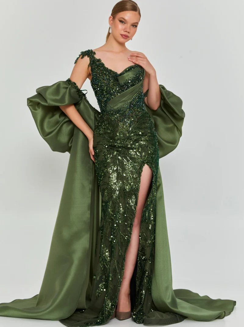 Rose One Shoulder Maxi Tulle Regular Engagement Dress dns3606