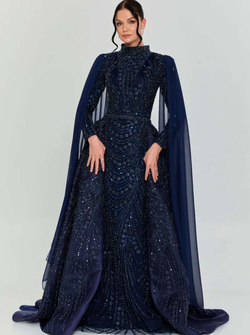 CandyVerse Long Sleeve Maxi Tulle Regular Engagement Dress hss8529