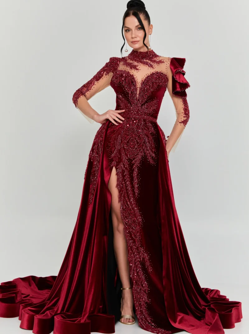 Sienna Long Sleeve Maxi Velvet Regular Engagement Dress dns3650