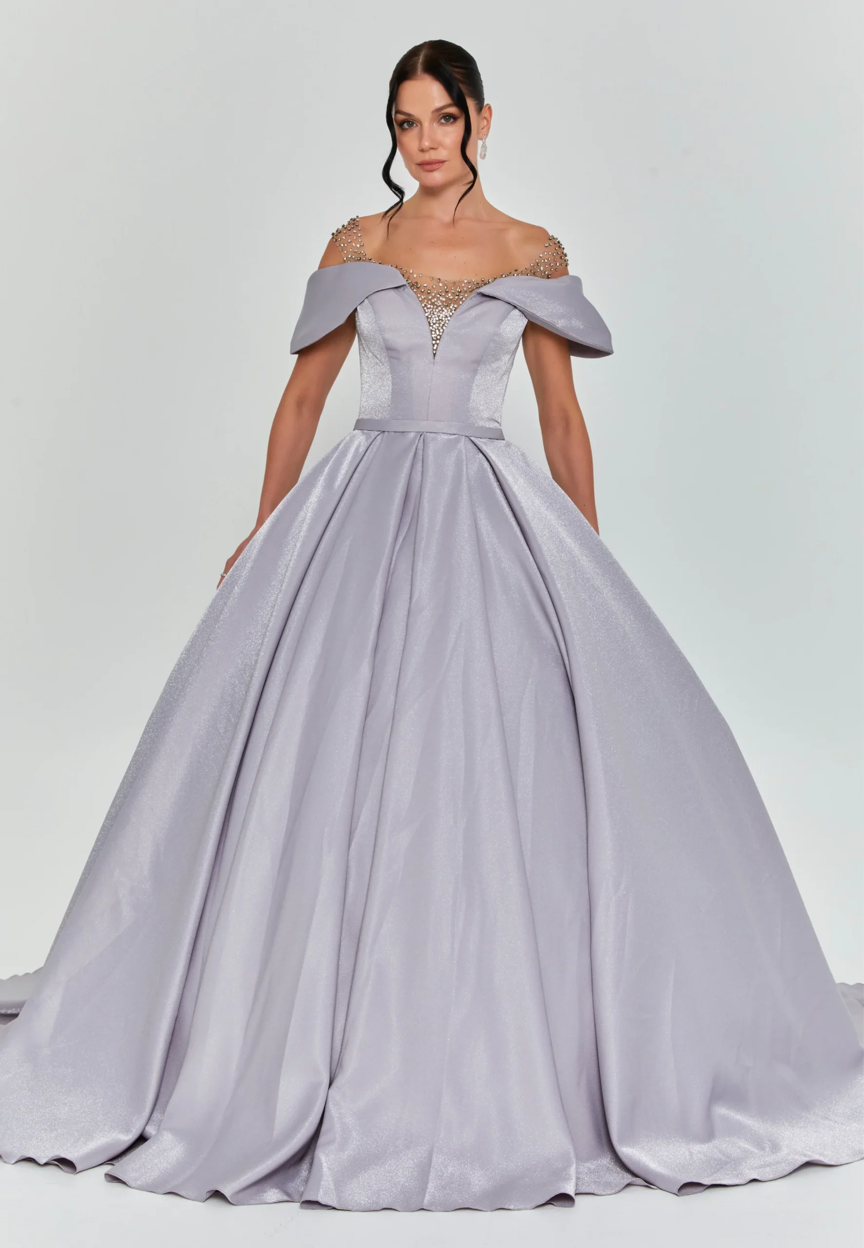 Aurora Off Shoulder Maxi Polyester Regular Engagement Dress dns3373