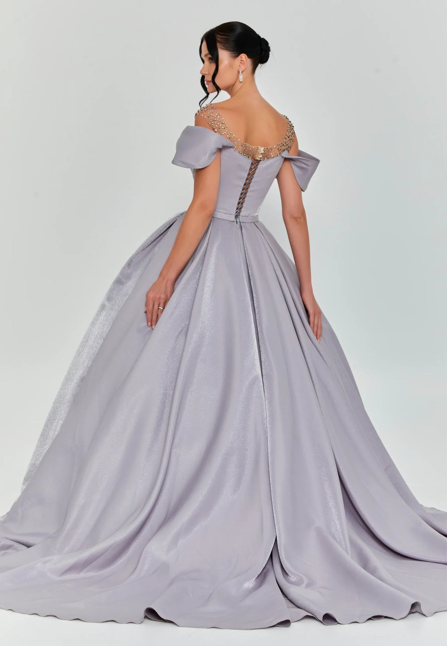 Aurora Off Shoulder Maxi Polyester Regular Engagement Dress dns3373 - Image 3