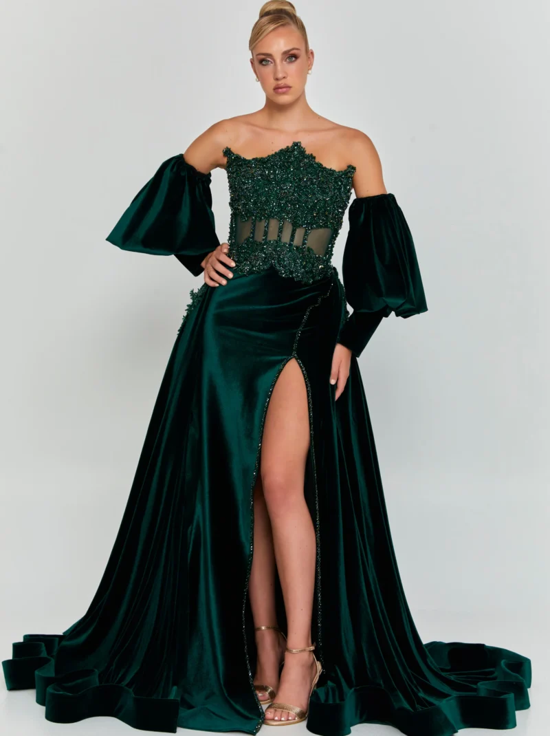 Violet Off Shoulder Maxi Velvet Regular Engagement Dress dns3640