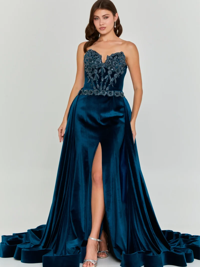 Hazel Strapless Maxi Velvet Regular Engagement Dress dns3660