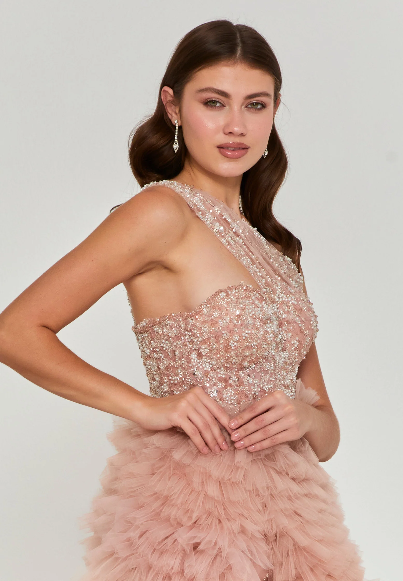 Luna One Shoulder High-Low Tulle Regular Engagement Dress dns3699 - Image 6