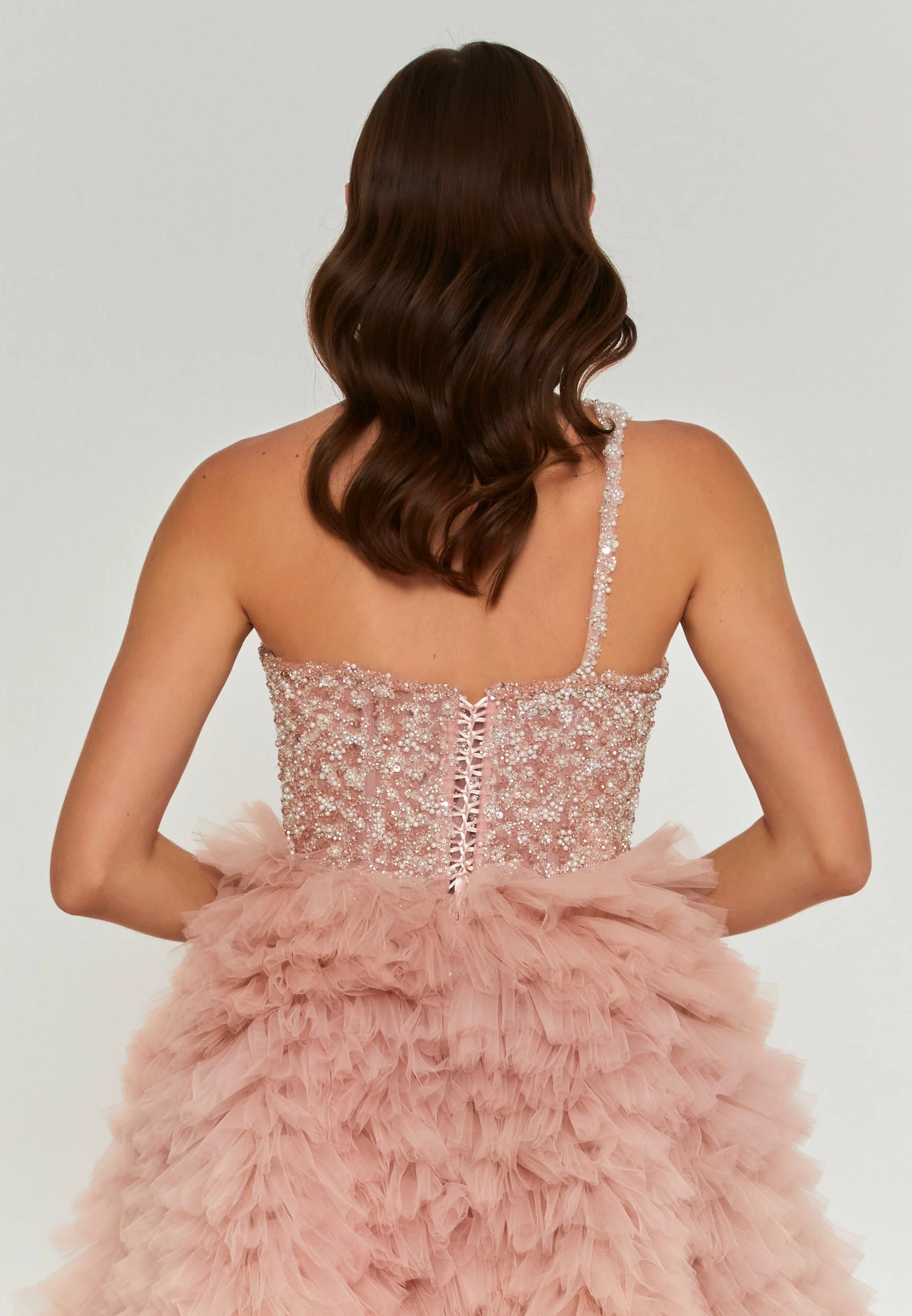 Luna One Shoulder High-Low Tulle Regular Engagement Dress dns3699 - Image 2