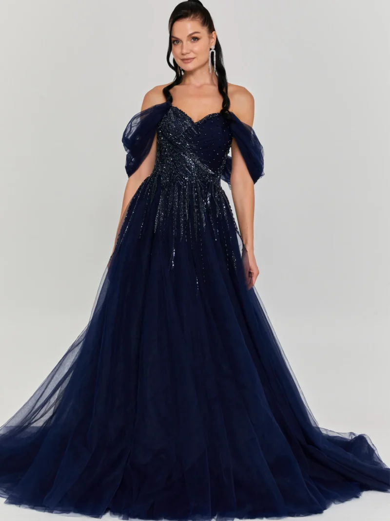 Jade Off Shoulder Maxi Tulle Regular Engagement Dress lfr1501