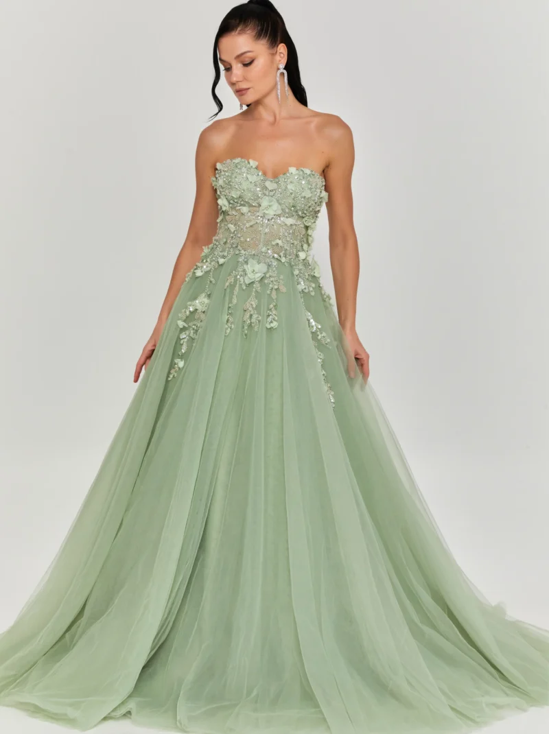 Naomi Strapless Maxi Tulle Regular Engagement Dress lfr1504