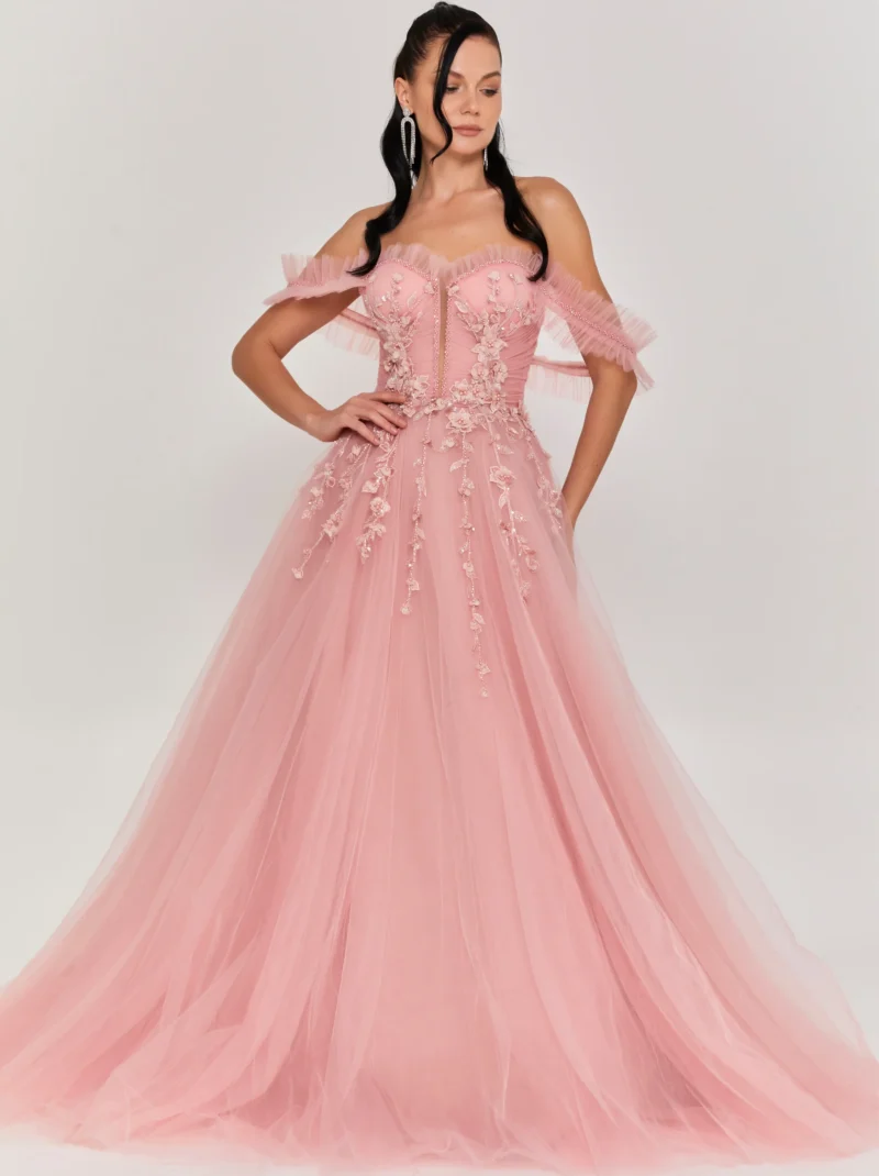 Stella Off Shoulder Maxi Tulle Regular Engagement Dress lfr1508