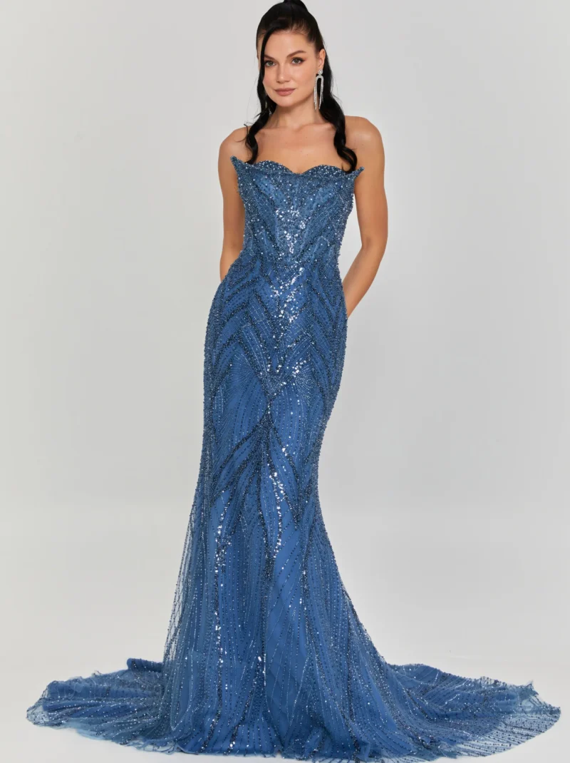 Maya Strapless Maxi Tulle Regular Engagement Dress lfr1514