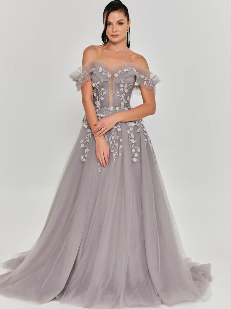 Iris Off Shoulder Maxi Tulle Regular Engagement Dress lfr1515