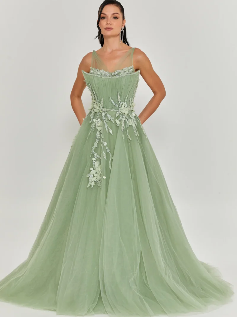 Kiara Sleeveless Maxi Tulle Regular Engagement Dress lfr117