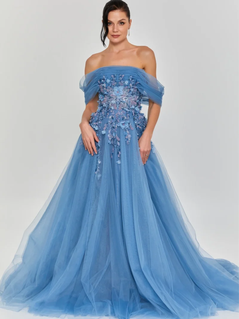 Layla Off Shoulder Maxi Tulle Regular Engagement Dress lfr282