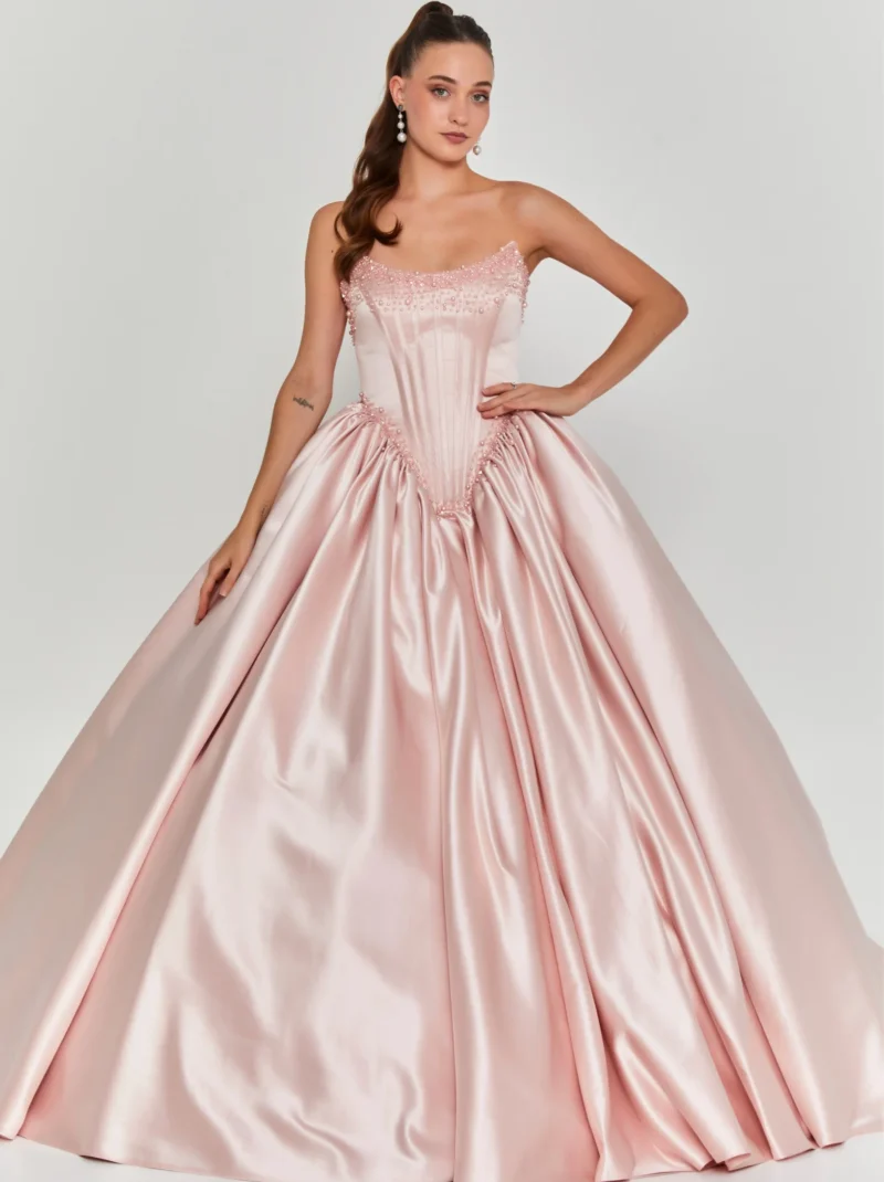 Mia Strapless Maxi Satin Regular Engagement Dress dns3696