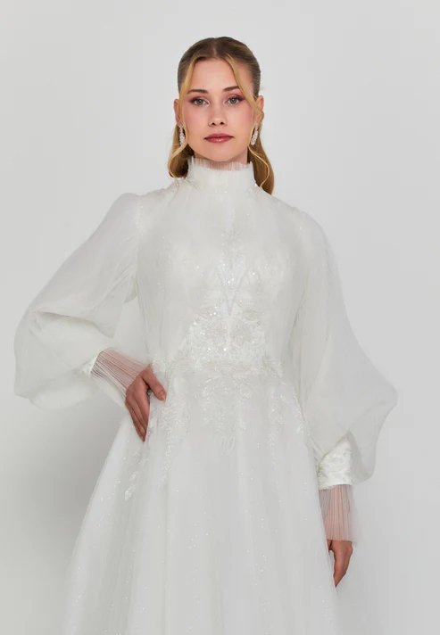 Long Sleeve Maxi Tulle Regular Wedding Dress pts25323