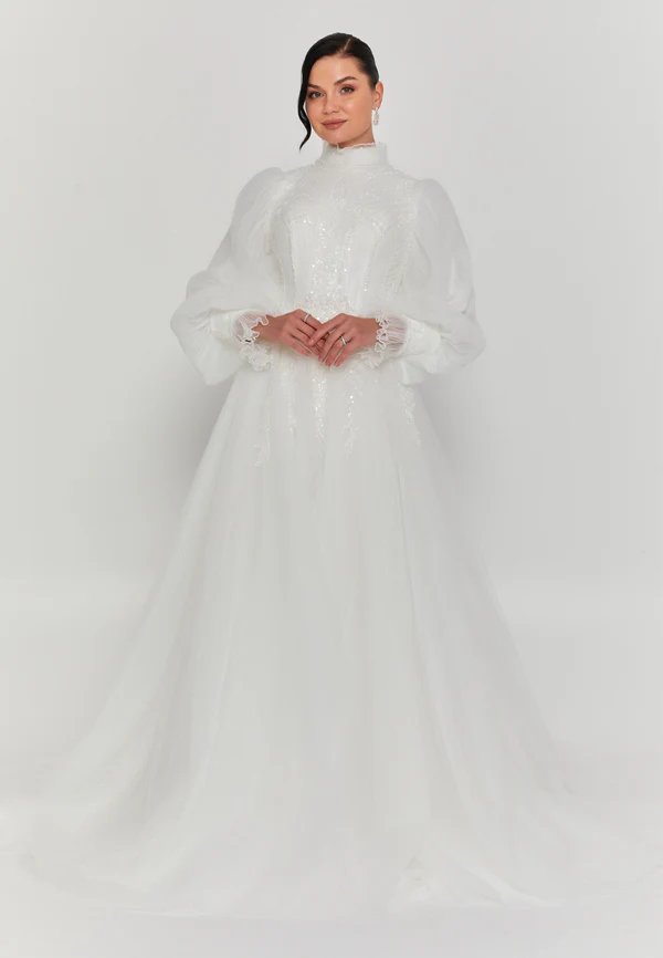 Long Sleeve Maxi Tulle Regular Wedding Dress pts2000-2