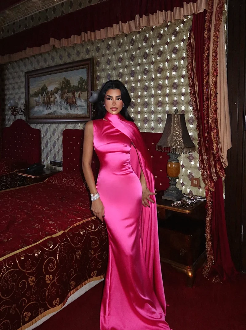 Fuchsia Sash Detail Long Dress